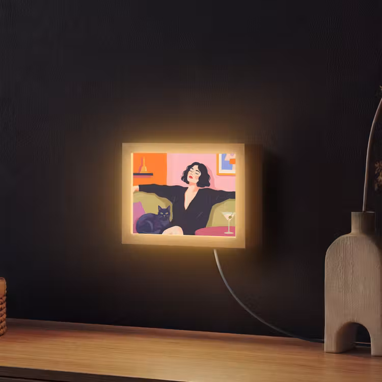 Lightbox - Wandlamp - Vrouw - Kat - Interieur - Modern - Kleurrijk — 2