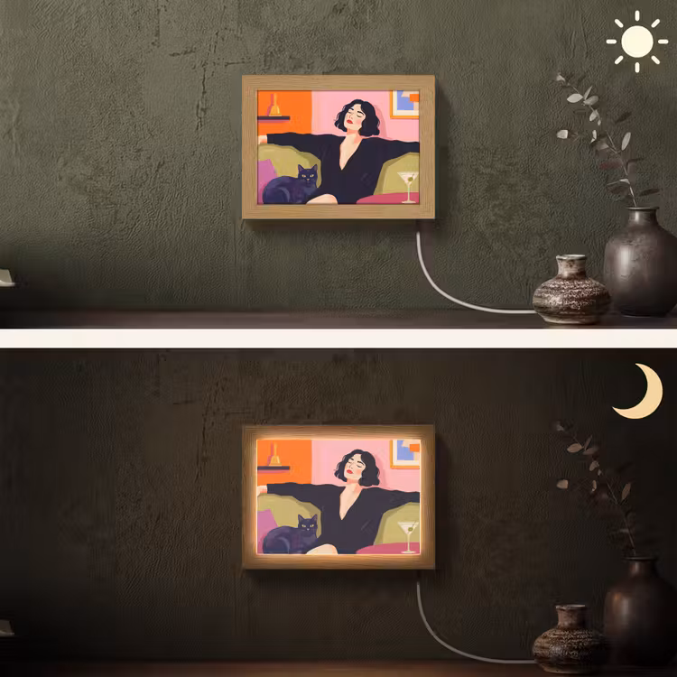 Lightbox - Wandlamp - Vrouw - Kat - Interieur - Modern - Kleurrijk — 3