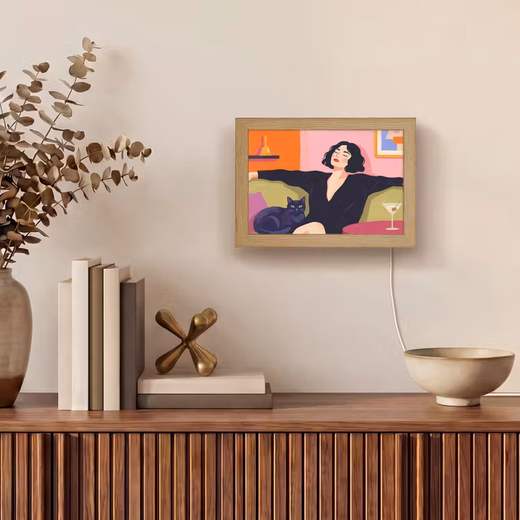 Lightbox - Wandlamp - Vrouw - Kat - Interieur - Modern - Kleurrijk — 4