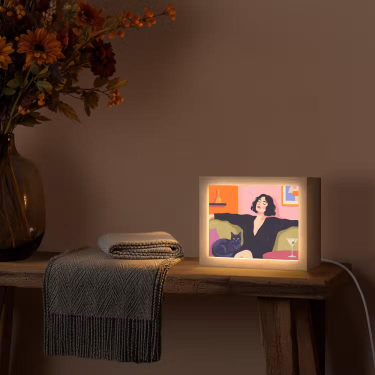 Lightbox - Wandlamp - Vrouw - Kat - Interieur - Modern - Kleurrijk — 5