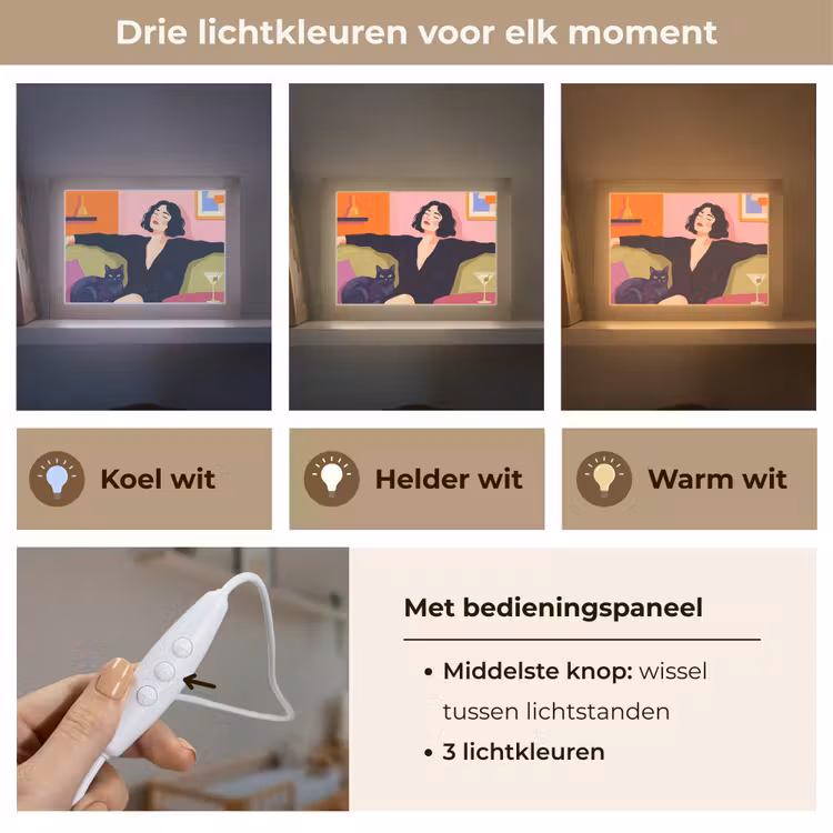 Lightbox - Wandlamp - Vrouw - Kat - Interieur - Modern - Kleurrijk — 7