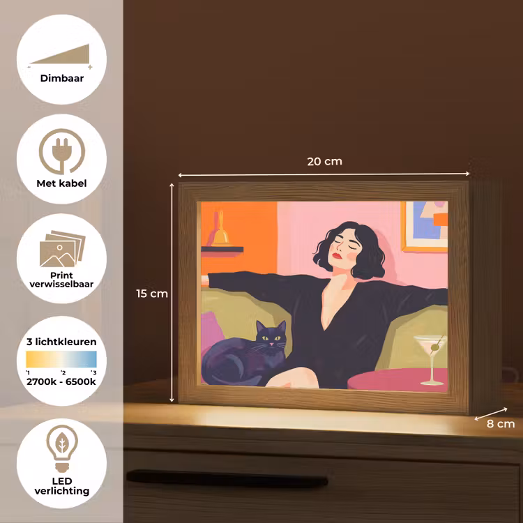 Lightbox - Wandlamp - Vrouw - Kat - Interieur - Modern - Kleurrijk — 9