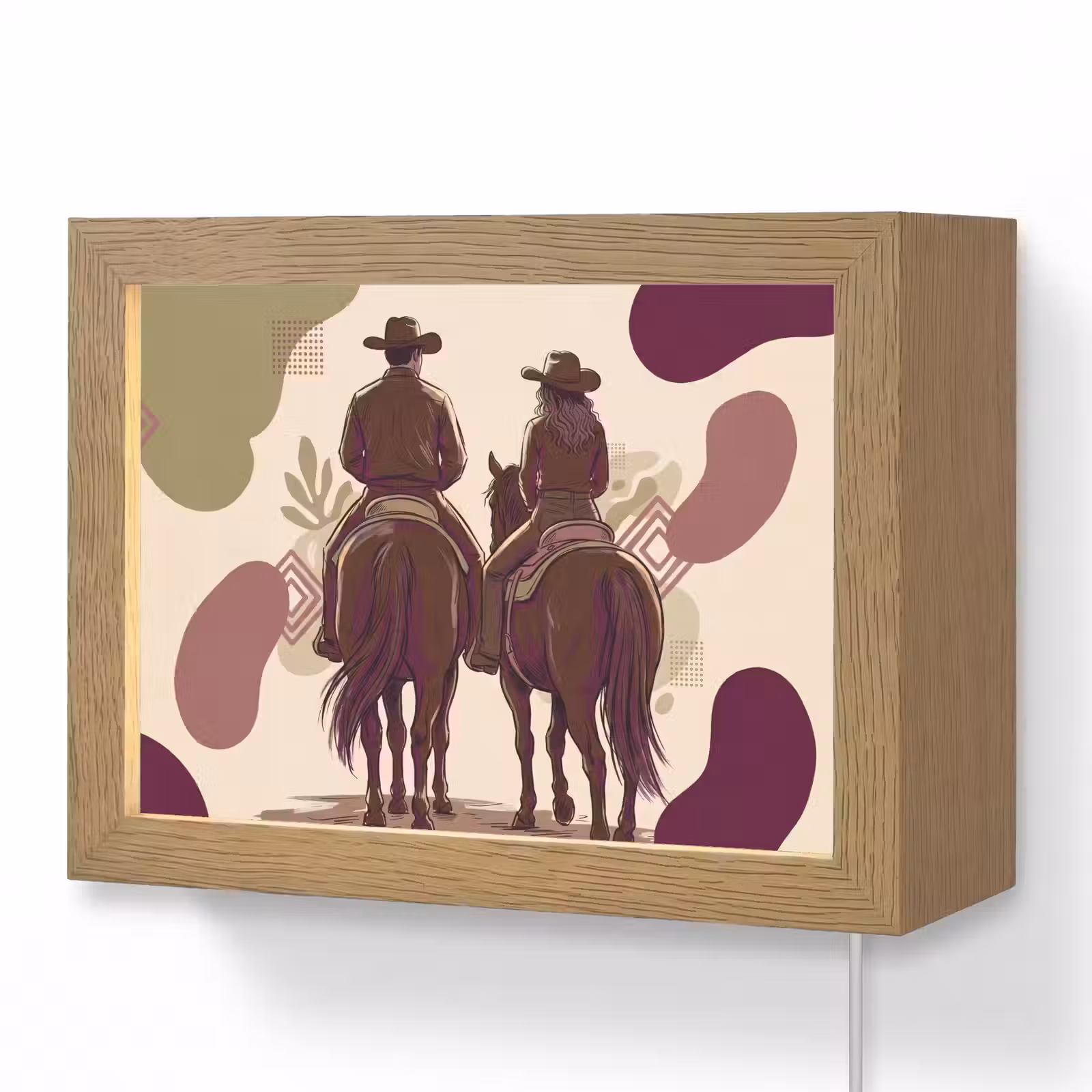 Lightbox - Wandlamp - Mensen - Ruiters - Western - Illustratie - Bruin — 1