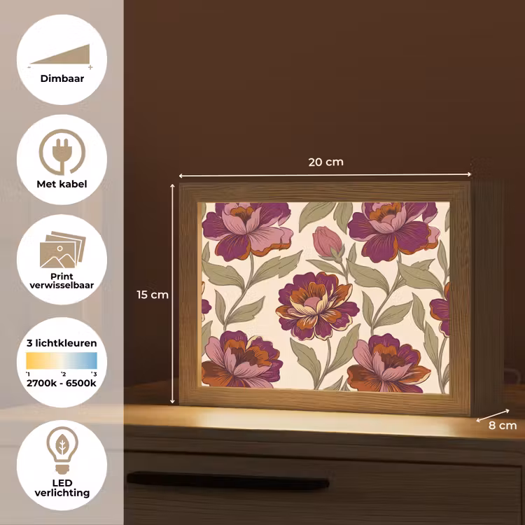 Lightbox - Wandlamp - Bloemen - Patroon - Natuur - Modern - Paars — 9