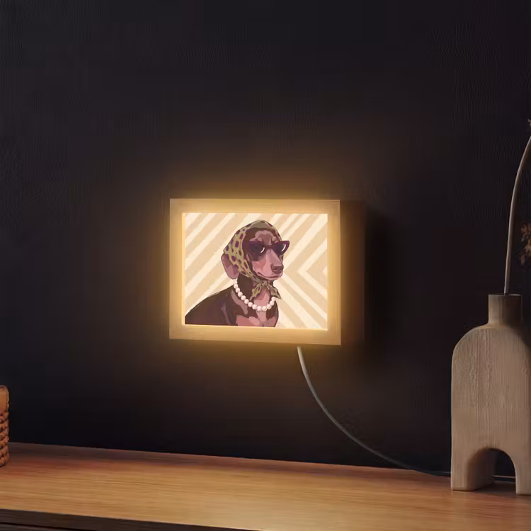 Lightbox - Wandlamp - Hond - Zonnebril - Hoofddoek - Dieren - Modern — 2