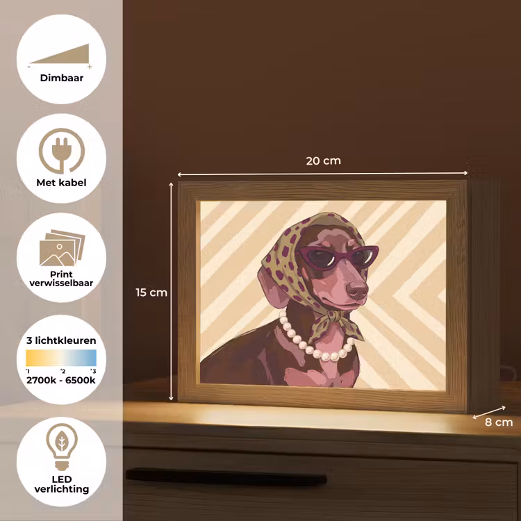 Lightbox - Wandlamp - Hond - Zonnebril - Hoofddoek - Dieren - Modern — 9