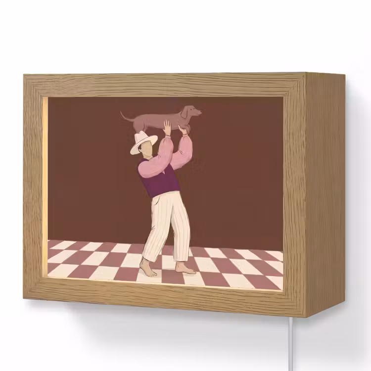 Lightbox - Wandlamp - Mens - Hond - Dieren - Abstract - Roze — 1