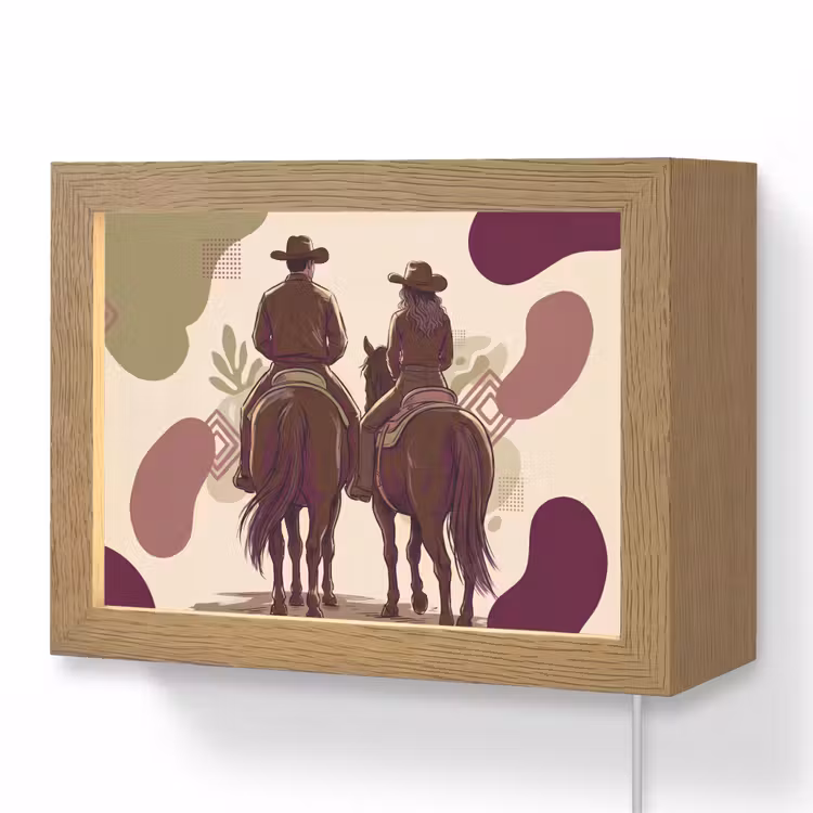 Lightbox - Wandlamp - Mensen - Ruiters - Western - Illustratie - Bruin — 1