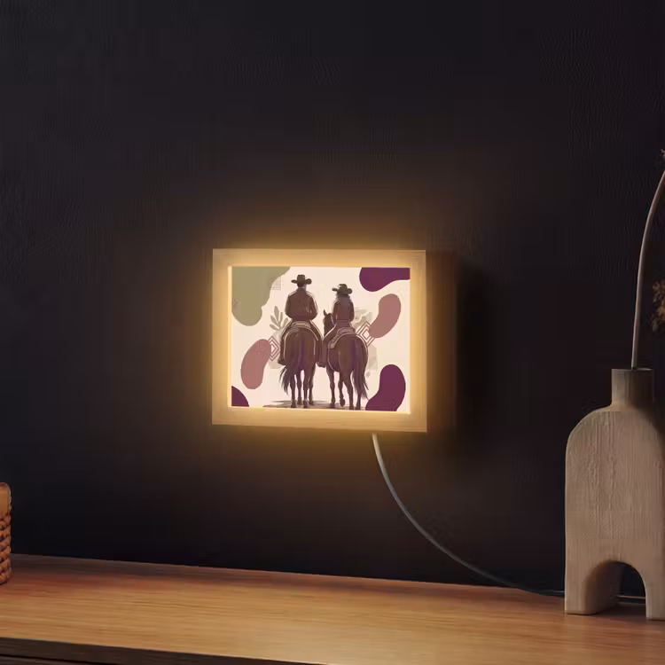 Lightbox - Wandlamp - Mensen - Ruiters - Western - Illustratie - Bruin — 2