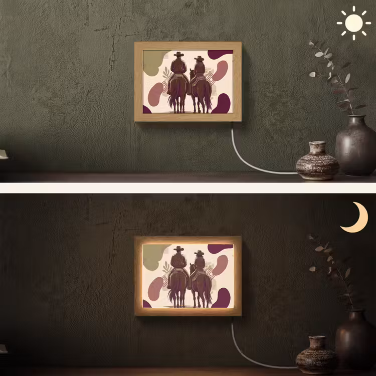 Lightbox - Wandlamp - Mensen - Ruiters - Western - Illustratie - Bruin — 3