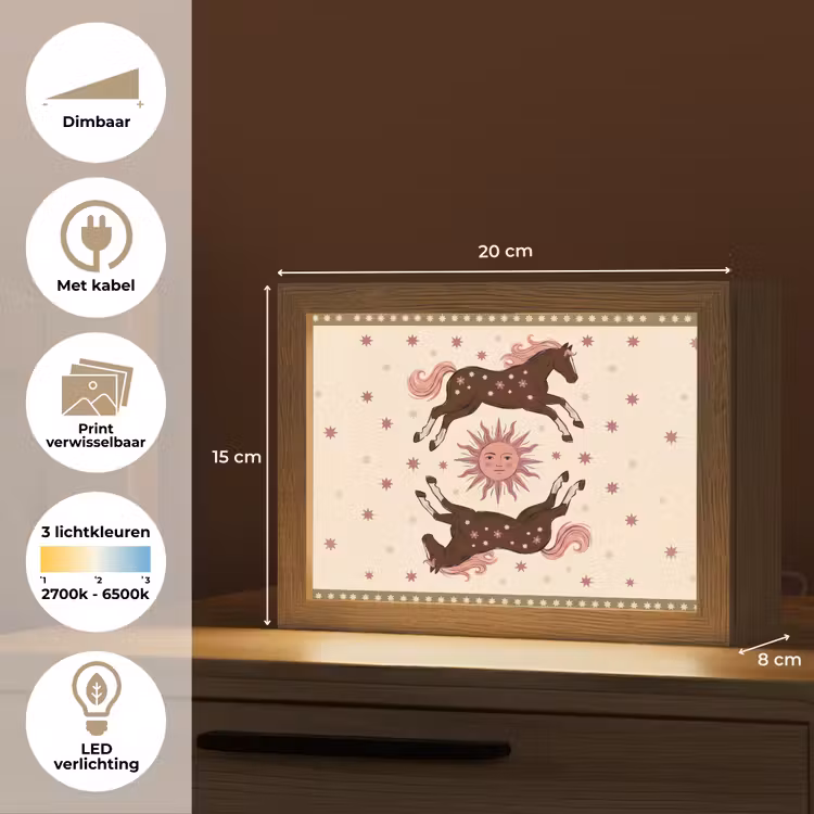 Lightbox - Wandlamp - Paard - Zon - Mystiek - Illustratie - Roze — 9