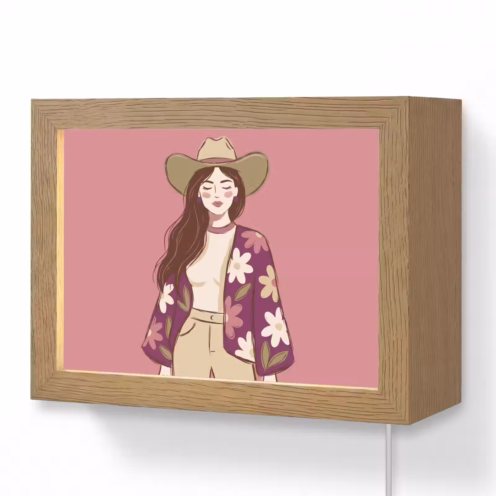 Lightbox - Wandlamp - Vrouw - Hoed - Portret - Illustratie - Roze — 1