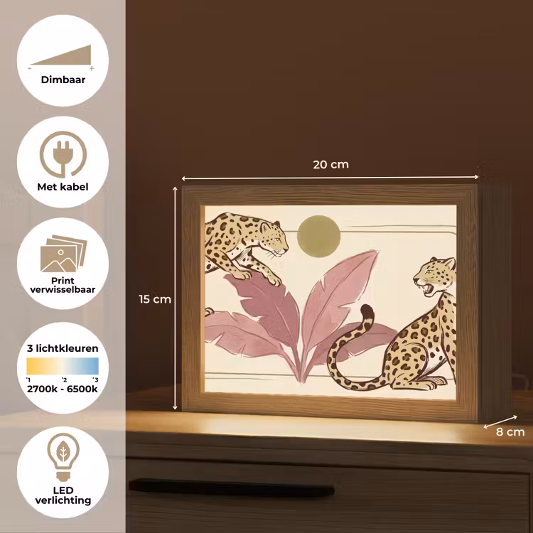 Lightbox - Wandlamp - Dieren - Kat - Jungle - Illustratie - Beige — 9