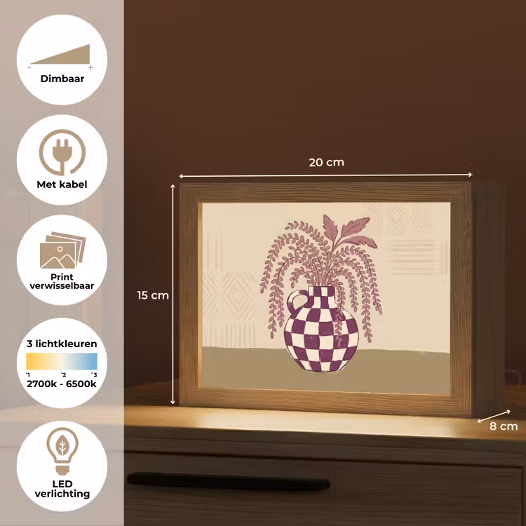 Lightbox - Wandlamp - Vaas - Geruit - Planten - Modern - Paars — 9