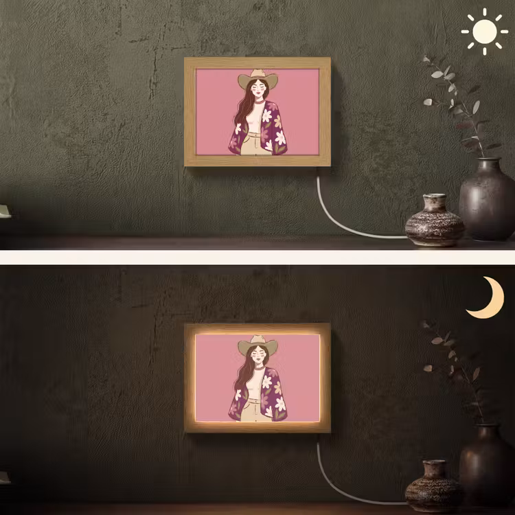 Lightbox - Wandlamp - Vrouw - Hoed - Portret - Illustratie - Roze — 3