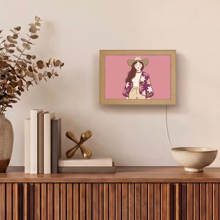 Lightbox - Wandlamp - Vrouw - Hoed - Portret - Illustratie - Roze — 4