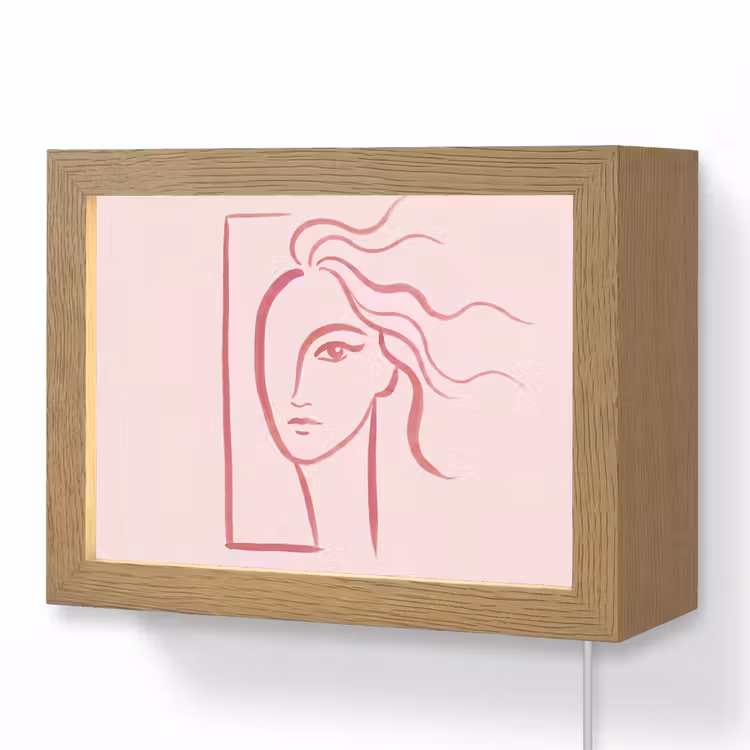 Lightbox - Wandlamp - Vrouw - Portret - Abstract - Lijnkunst - Rood — 1