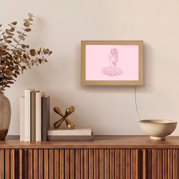 Lightbox - Wandlamp - Vrouw - Schelp - Kunst - Lijntekening - Roze — 4