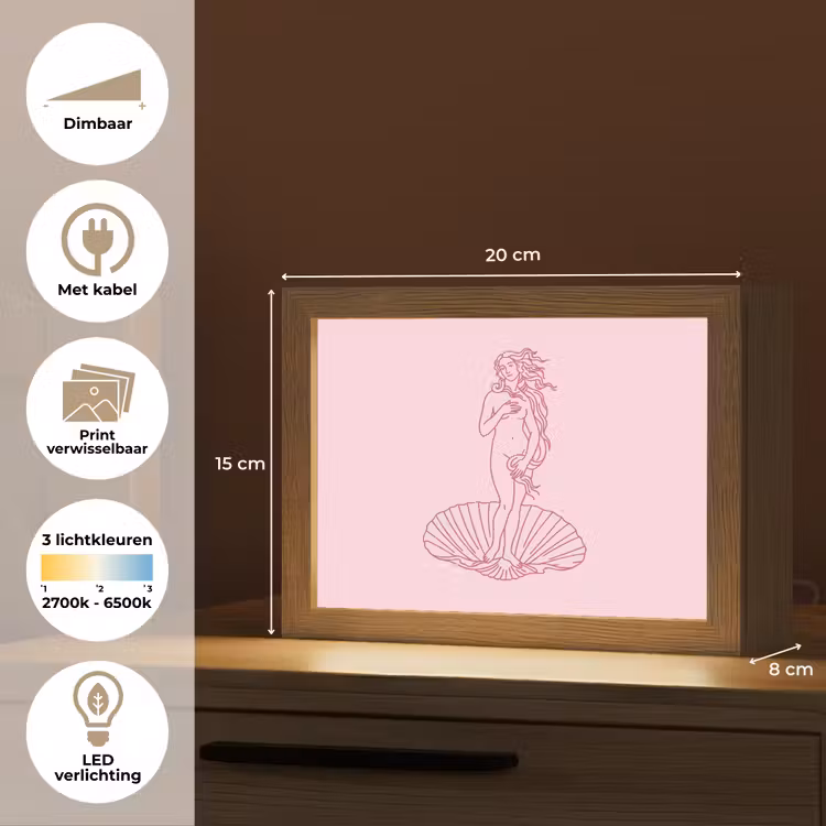 Lightbox - Wandlamp - Vrouw - Schelp - Kunst - Lijntekening - Roze — 9