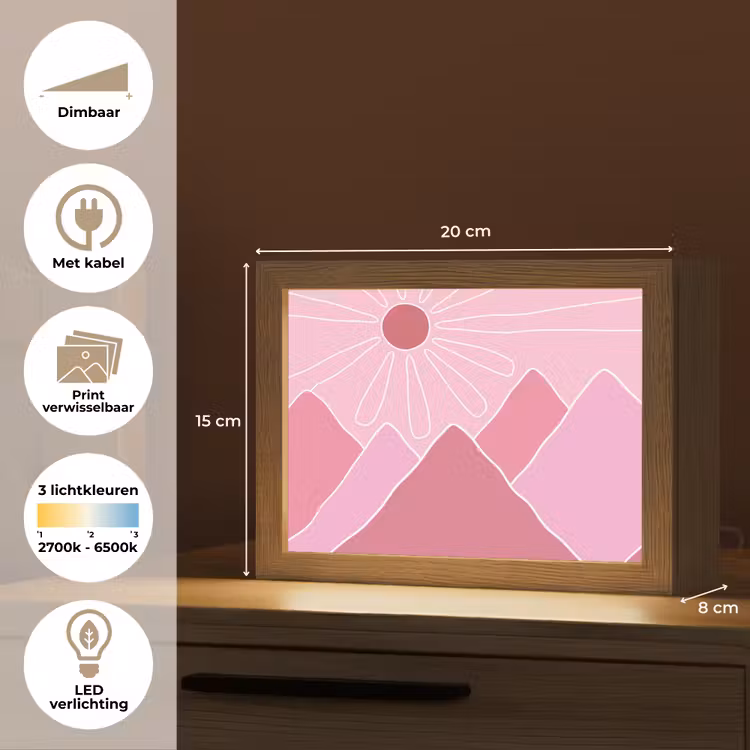 Lightbox - Wandlamp - Zon - Bergen - Natuur - Abstract - Roze — 9