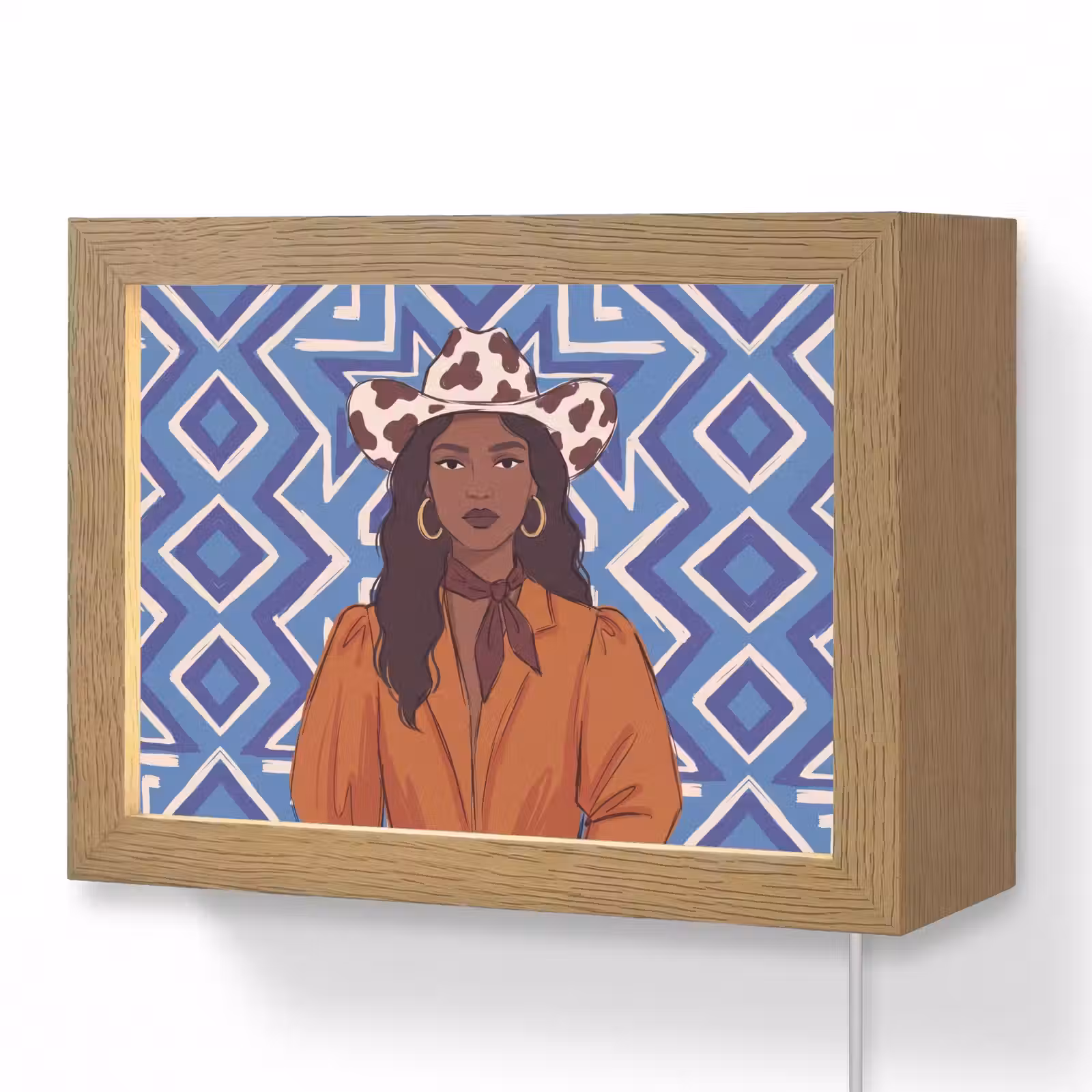 Lightbox - Wandlamp - Vrouw - Cowboyhoed - Portret - Modern - Blauw — 1