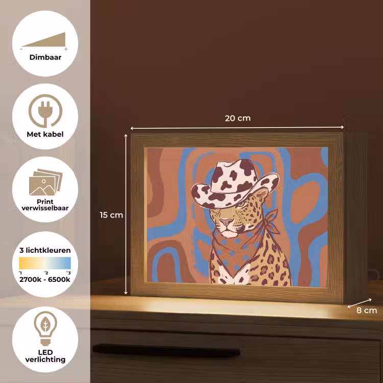 Lightbox - Wandlamp - Dieren - Cowboyhoed - Modern - Illustratie - Bruin — 9