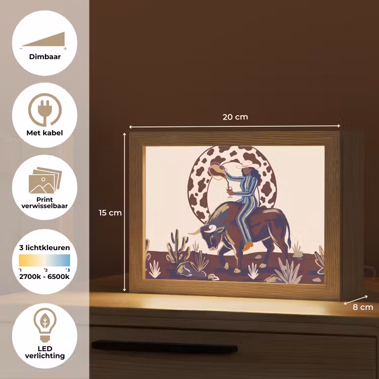 Lightbox - Wandlamp - Mensen - Dieren - Cowboy - Abstract - Kleurrijk — 9