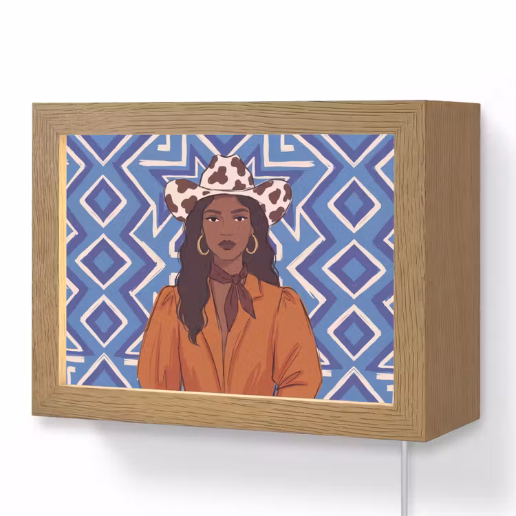 Lightbox - Wandlamp - Vrouw - Cowboyhoed - Portret - Modern - Blauw — 1