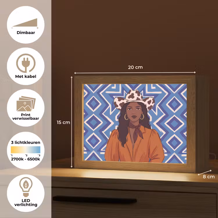 Lightbox - Wandlamp - Vrouw - Cowboyhoed - Portret - Modern - Blauw — 9