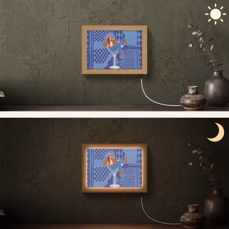 Lightbox - Wandlamp - Vrouw - Martini glas - Abstract - Blauw - Kunst — 3