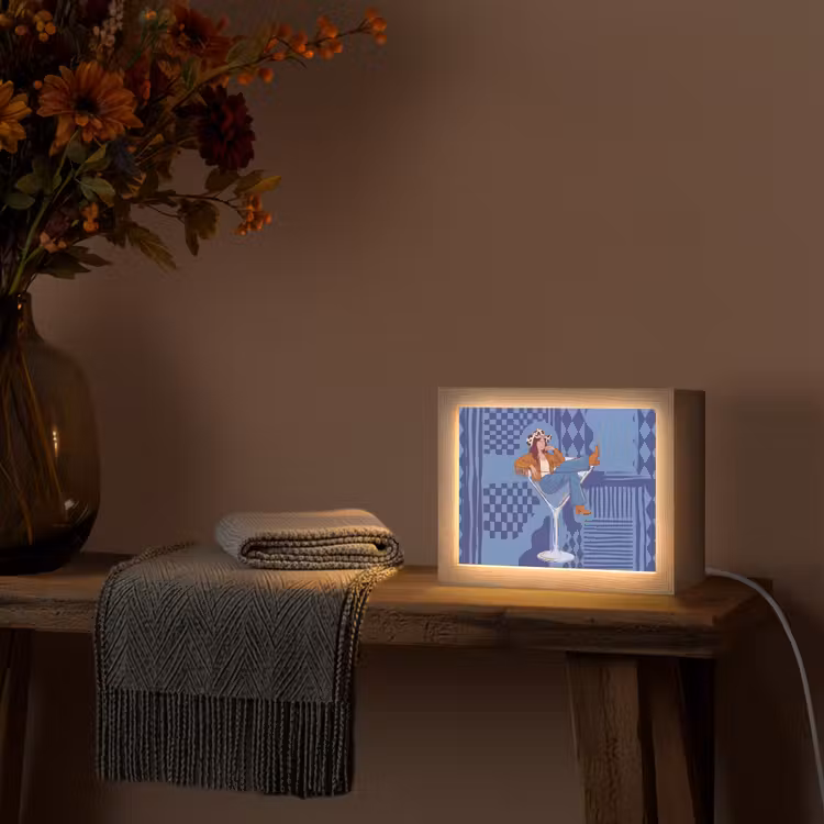 Lightbox - Wandlamp - Vrouw - Martini glas - Abstract - Blauw - Kunst — 5