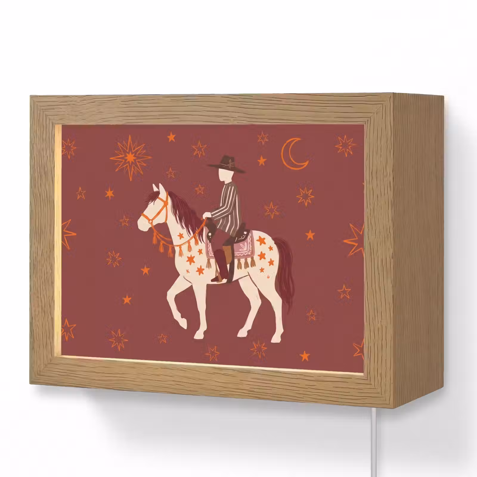 Lightbox - Wandlamp - Paard - Ruiter - Sterren - Nacht - Illustratie — 1