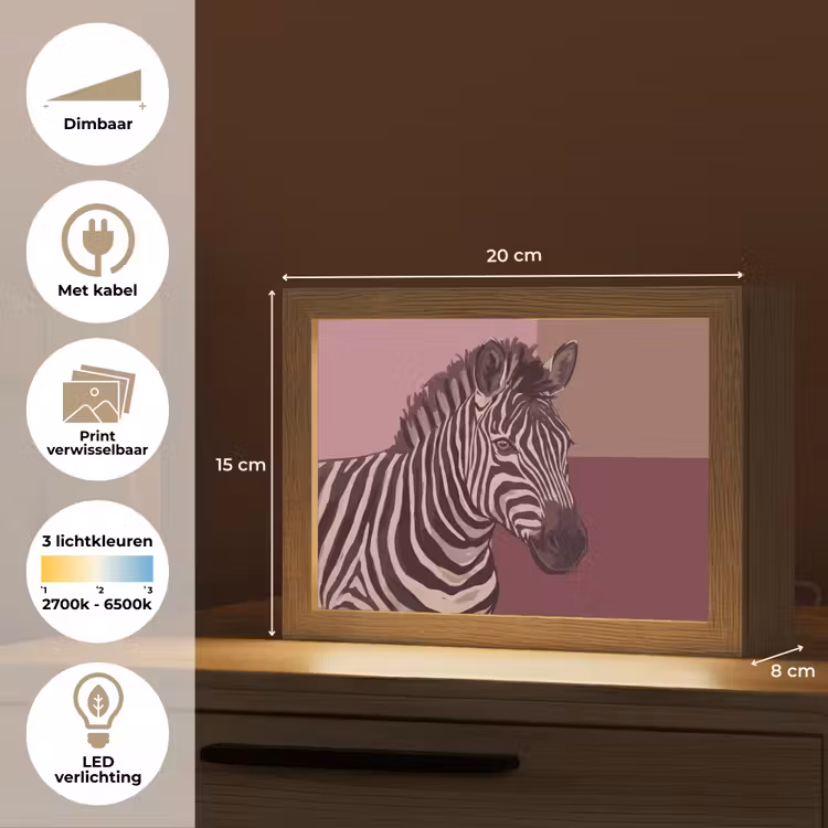 Lightbox - Wandlamp - Dieren - Zebrahoofd - Wildlife - Modern - Bruin — 9