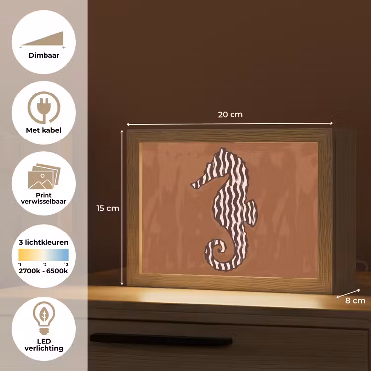 Lightbox - Wandlamp - Dieren - Zeepaardje - Abstract - Bruin - Strepen — 9