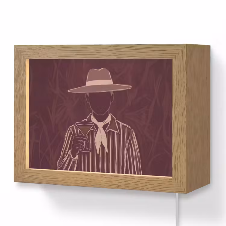 Lightbox - Wandlamp - Mens - Hoed - Cocktail - Abstract - Bruin — 1