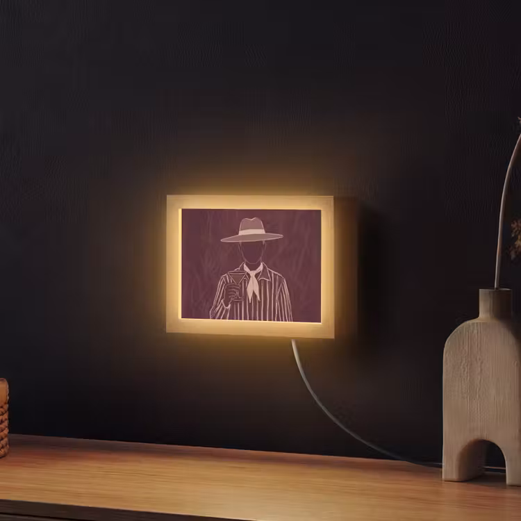 Lightbox - Wandlamp - Mens - Hoed - Cocktail - Abstract - Bruin — 2