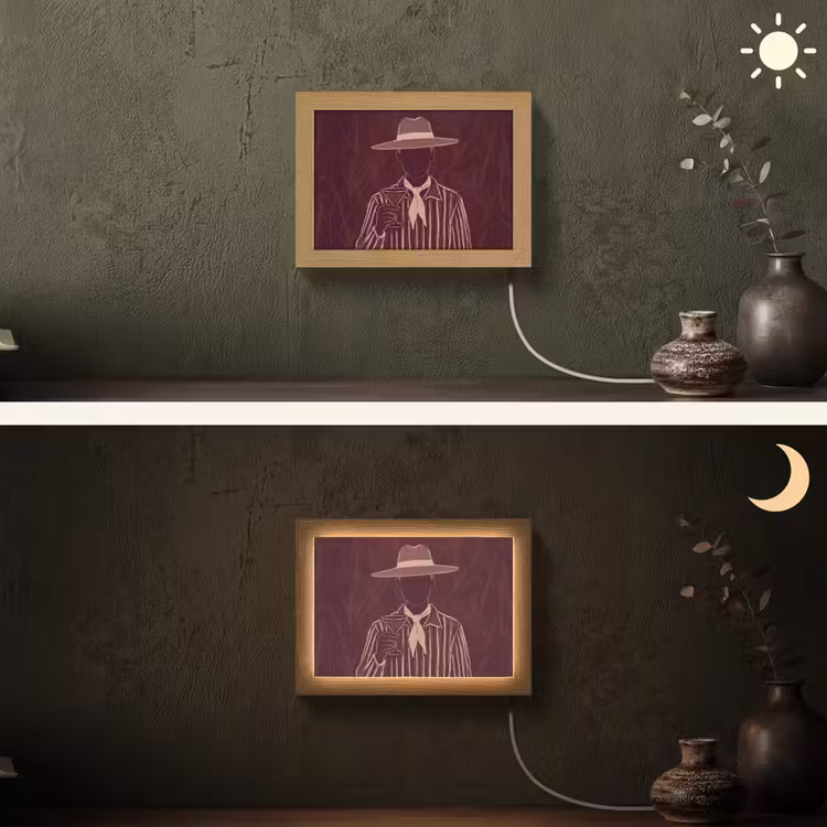 Lightbox - Wandlamp - Mens - Hoed - Cocktail - Abstract - Bruin — 3