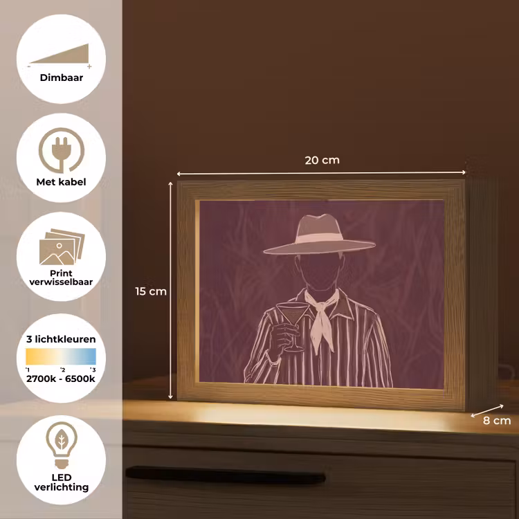 Lightbox - Wandlamp - Mens - Hoed - Cocktail - Abstract - Bruin — 9