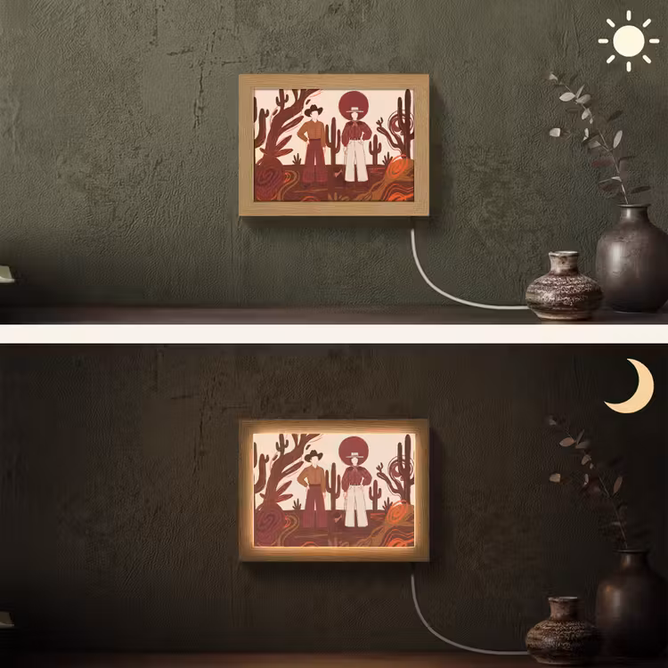 Lightbox - Wandlamp - Mensen - Cowboykleding - Westerse stijl - Illustratie - Bruin — 3