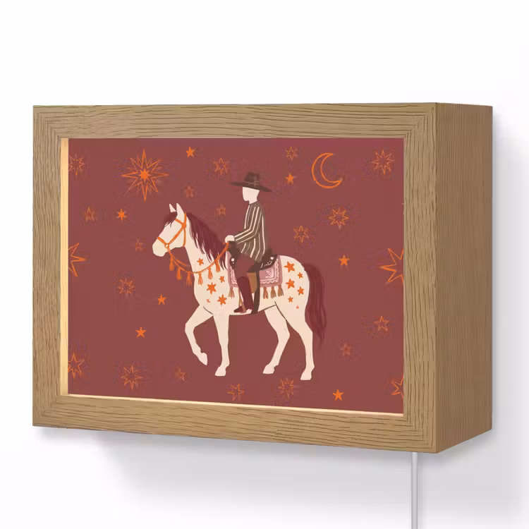 Lightbox - Wandlamp - Paard - Ruiter - Sterren - Nacht - Illustratie — 1