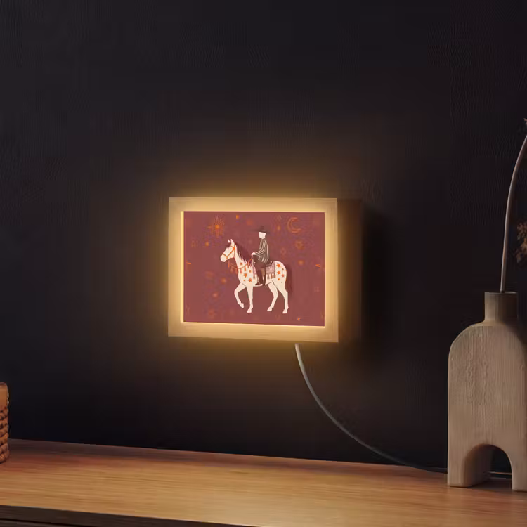 Lightbox - Wandlamp - Paard - Ruiter - Sterren - Nacht - Illustratie — 2