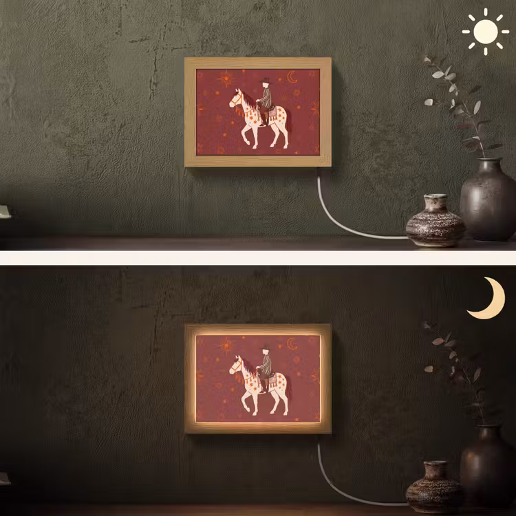 Lightbox - Wandlamp - Paard - Ruiter - Sterren - Nacht - Illustratie — 3