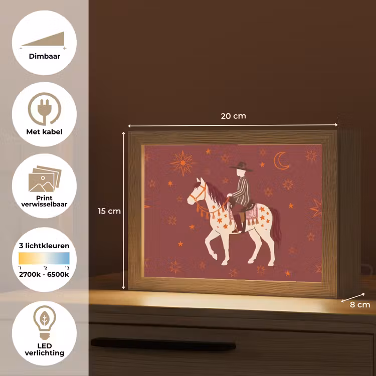 Lightbox - Wandlamp - Paard - Ruiter - Sterren - Nacht - Illustratie — 9