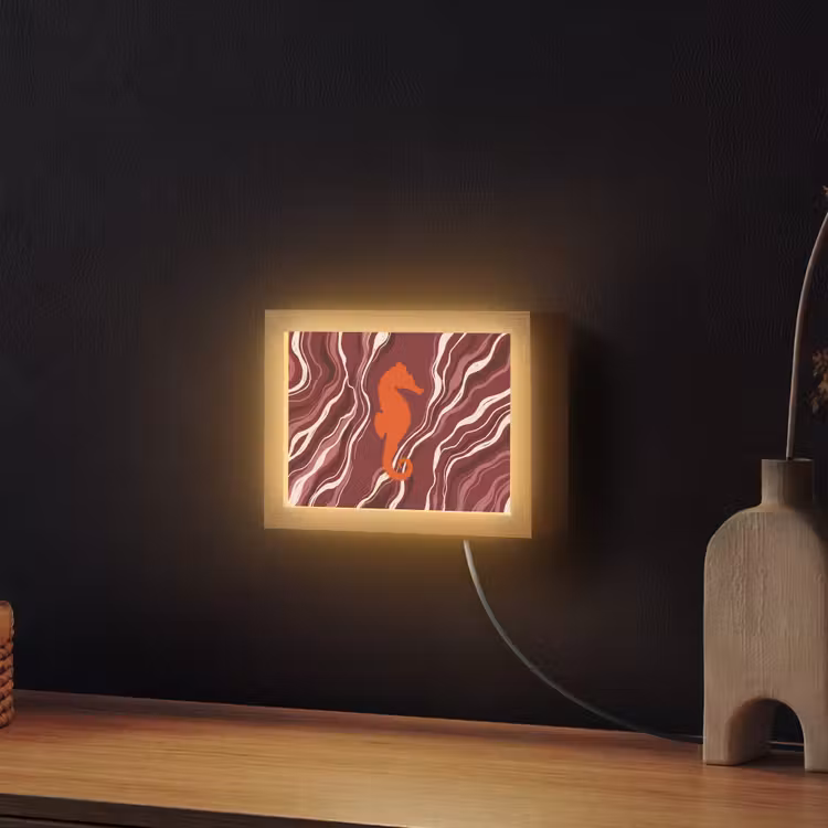 Lightbox - Wandlamp - Zeepaardje - Golven - Zeeleven - Abstract - Oranje — 2