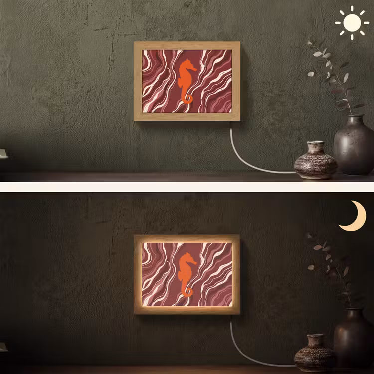 Lightbox - Wandlamp - Zeepaardje - Golven - Zeeleven - Abstract - Oranje — 3