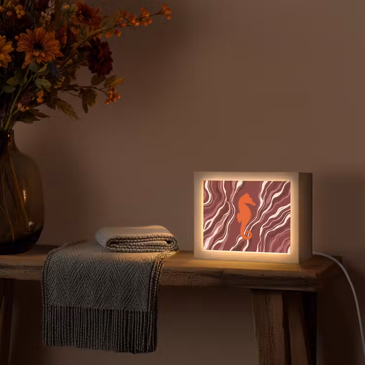 Lightbox - Wandlamp - Zeepaardje - Golven - Zeeleven - Abstract - Oranje — 5