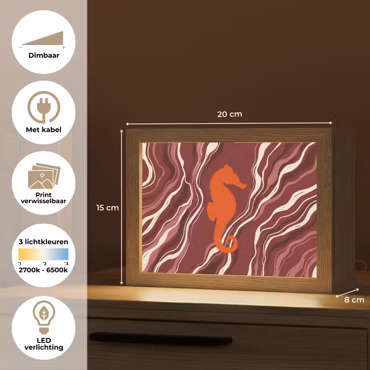Lightbox - Wandlamp - Zeepaardje - Golven - Zeeleven - Abstract - Oranje — 9