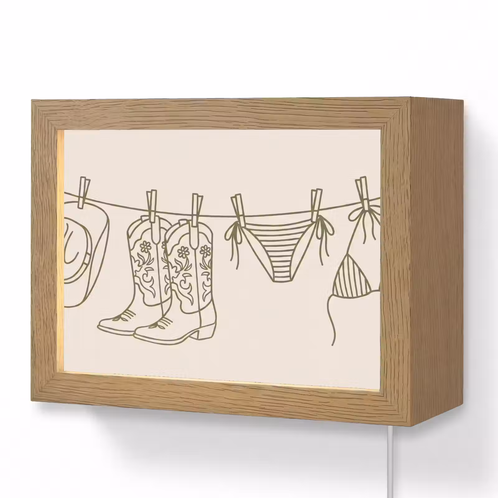 Lightbox - Wandlamp - Kleding - Waslijn - Zomer - Lijntekening - Groen — 1