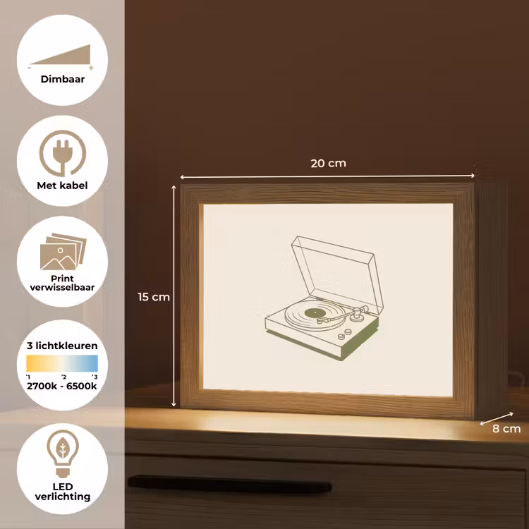 Lightbox - Wandlamp - Platenspeler - Vinyl - Muziek - Minimalistisch - Groen — 9