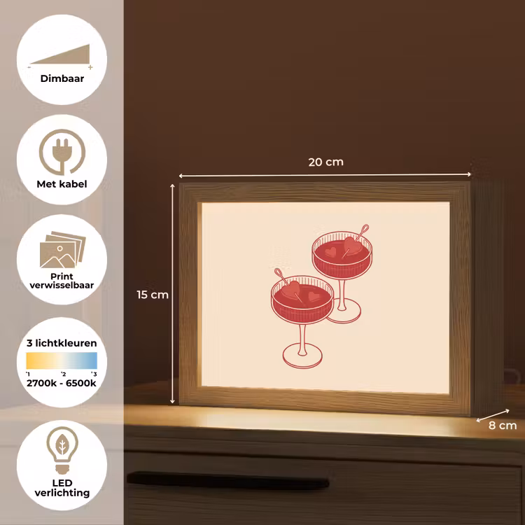Lightbox - Wandlamp - Cocktail - Hartjes - Liefde - Illustratie - Rood — 9